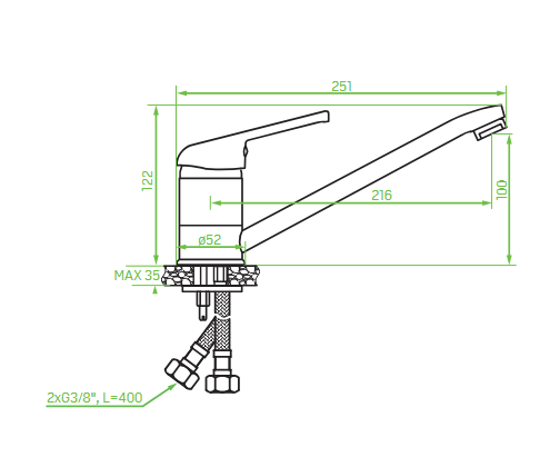 Laveo Iga, kuchynská batéria , BGG 760D granit čierna – Obrázok 2