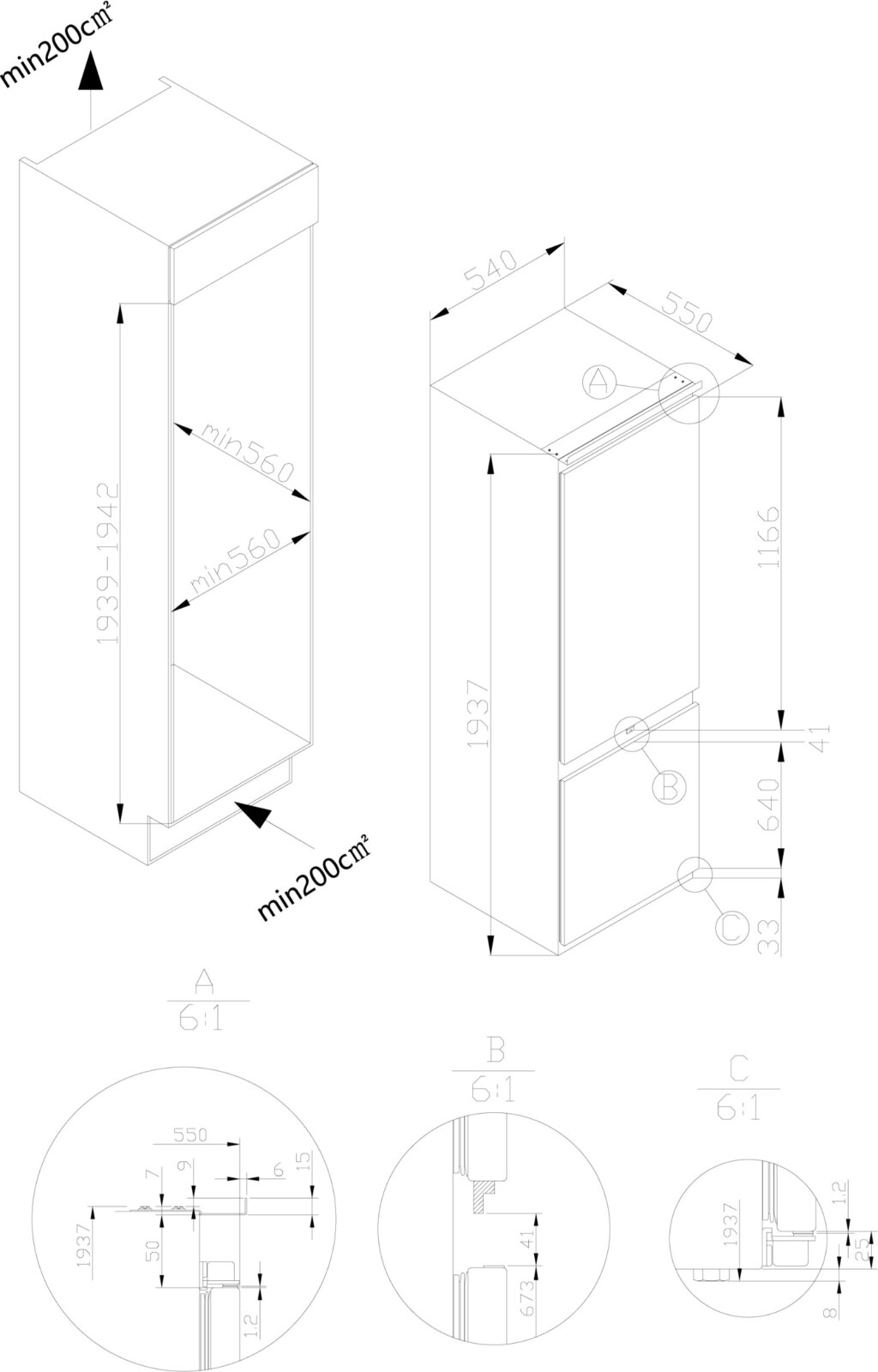 Chladnička na zabudovanie KCN2700J – Obrázok 5